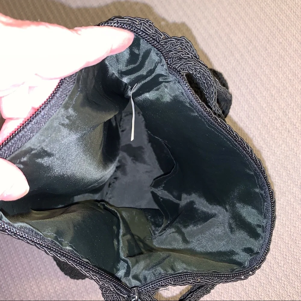 NWOT: Purse - Black, Crocheted, Crossbody, Attached Change Purse, Weatherproofed